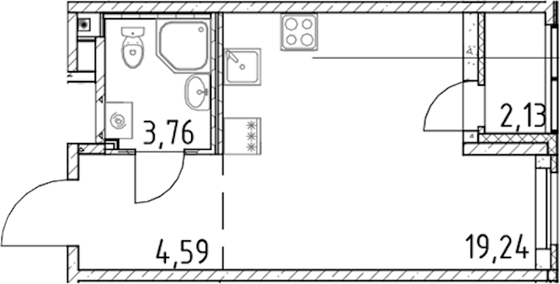Квартира студия 27.59 м², 17/17 эт., ЖК «Город Первых»